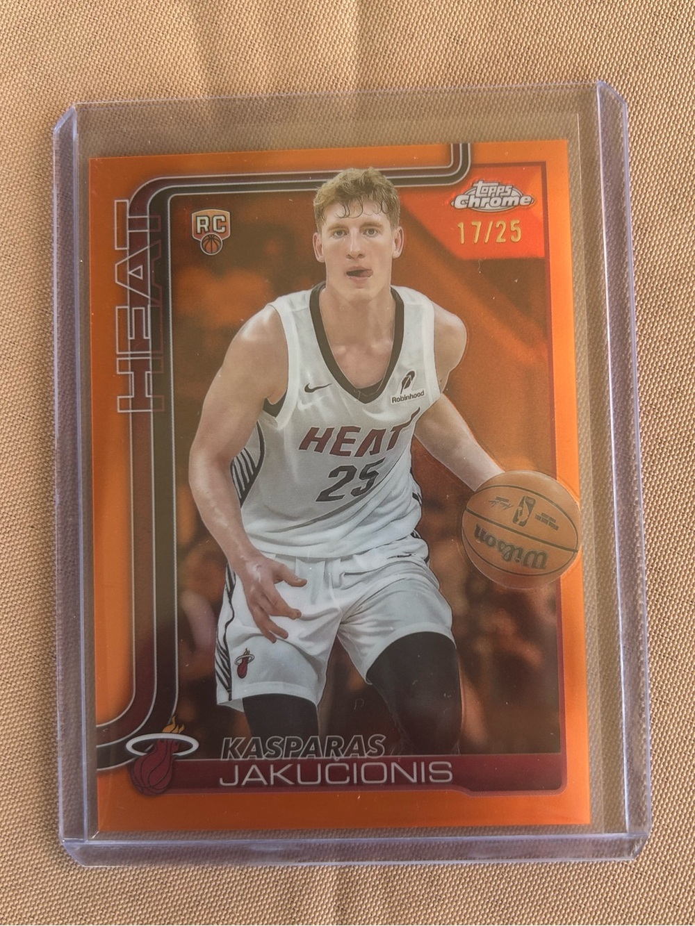 Topps Chrome Kasparas Jakucionis Miami Heat True Orange Rookie Card 17/25